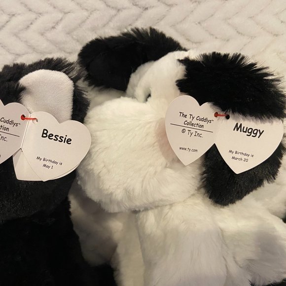 Ty Attic Treasures Muggy White Black Puppy Dog Plush Stuffed Animal - Picture 3 of 3